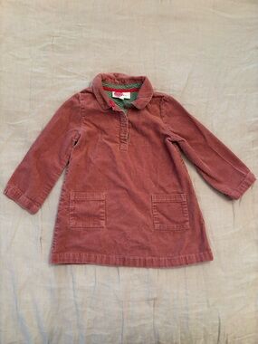 Boden Pink Corduroy Dress with Green Polka-Dot Lining